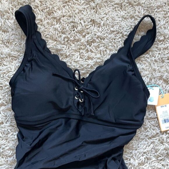 NWT Kona Sol One Piece Swimsuit Womens Tummy Control Ruched Black Small - Picture 2 of 16